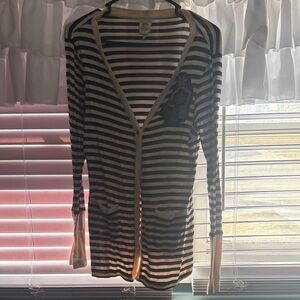 Anthropologie Black and Cream Striped Cardigan